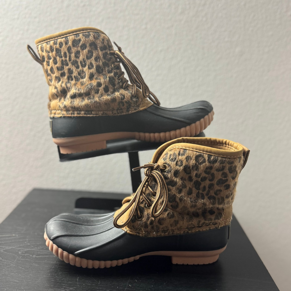 Marleylilly Girls 4 Black Brown Faux Winter Rain Monogrammed Leopard Duck Boots